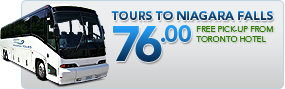 Tours to Niagara Falls Canada $76.00. Free pickup from any toronto hotel.